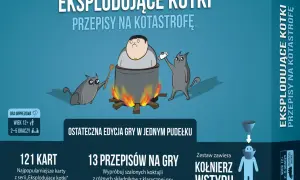 Eksplodujące kotki w kotle, jeden kotek dosypuje sól, drugi miesza. Gra karciana dla 2-5 graczy.