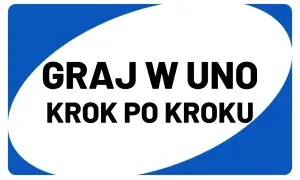 Niebiesko-biały znak z napisem "GRAJ W UNO KROK PO KROKU".