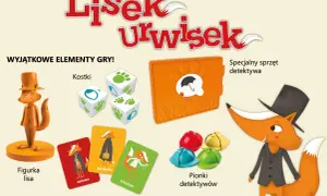 Figurka lisa, kostki, karty lisów, pionki detektywów i specjalny sprzęt detektywa.