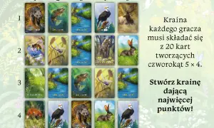 Karty do gry ekosystem: niedźwiedź, ryba, strumyk, orzeł, jeleń, pszczoła, ważka, wilk, królik, lis.