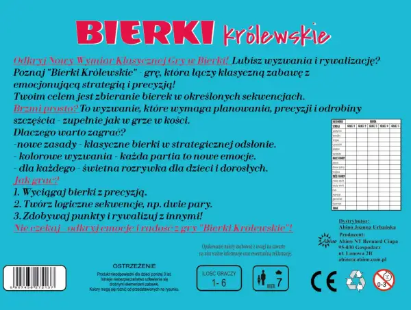 Gra "Bierki Królewskie" to strategiczna zabawa z punktacją, gdzie zbierasz bierki, tworzysz sekwencje i zdobywasz punkty.